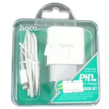 Hoco Charger with USB-C Port and Lightning Cable 20W Power Delivery White (C76A Plus)