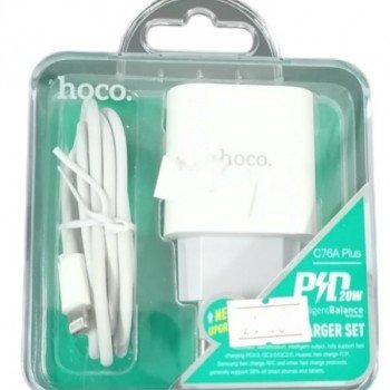 Hoco Charger with USB-C Port and Lightning Cable 20W Power Delivery White (C76A Plus)