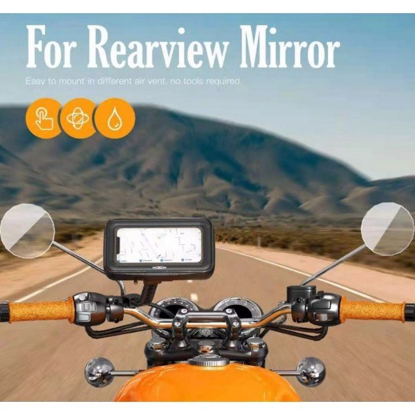 Moxom Knight Βάση Κινητού Μοτοσυκλέτας με Αδιάβροχη Θήκη για τον Καθρέπτη