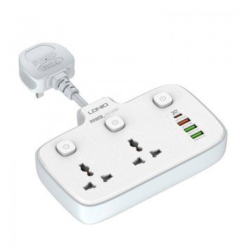 Ldnio Πολύπριζο 2 Θέσεων με Διακόπτη και 4 USB Χωρίς Καλώδιο Λευκό SC2413