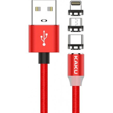 Kakusiga Braided / Magnetic USB to Lightning / Type-C / micro USB Cable Red 1m (KSC-320)