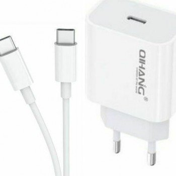 QIHANG Charger with USB-C Port and USB-C Cable 20W Power Delivery White (Z85)