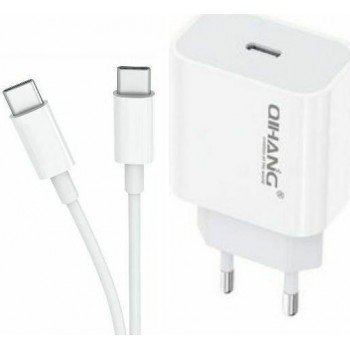 QIHANG Charger with USB-C Port and USB-C Cable 20W Power Delivery White (Z85)