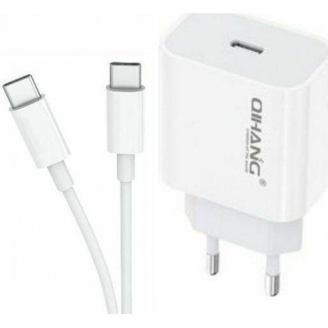 QIHANG Charger with USB-C Port and USB-C Cable 20W Power Delivery White (Z85)