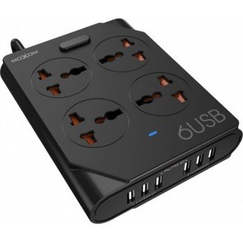 KH-63Y 4 Position Power Strip with 6 USB and 1.5m Cable Black