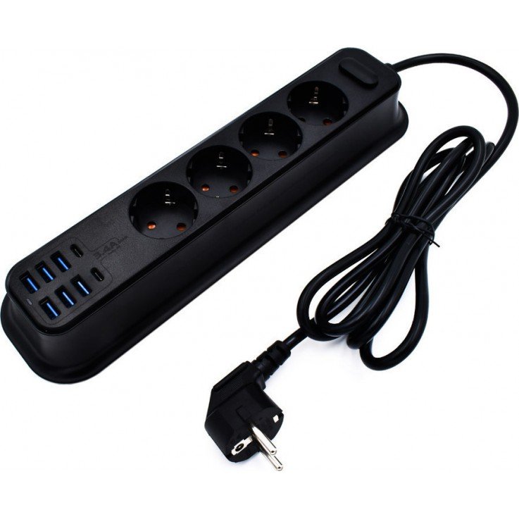 Moxom MX-ST05 4 Position Power Strip with 6 USB and 2m Cable Black 31008KLH50BK