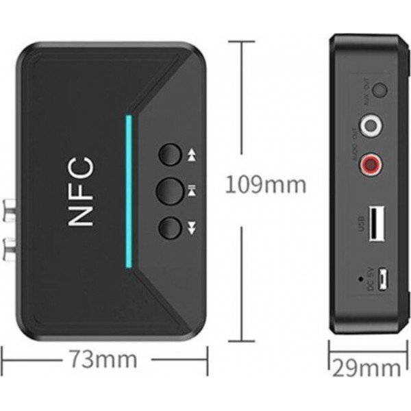 Andowl Q-T92 NFC v5.0 Bluetooth 5.0 Receiver με θύρες εξόδου 3.5mm Jack / USB / RCA και NFC
