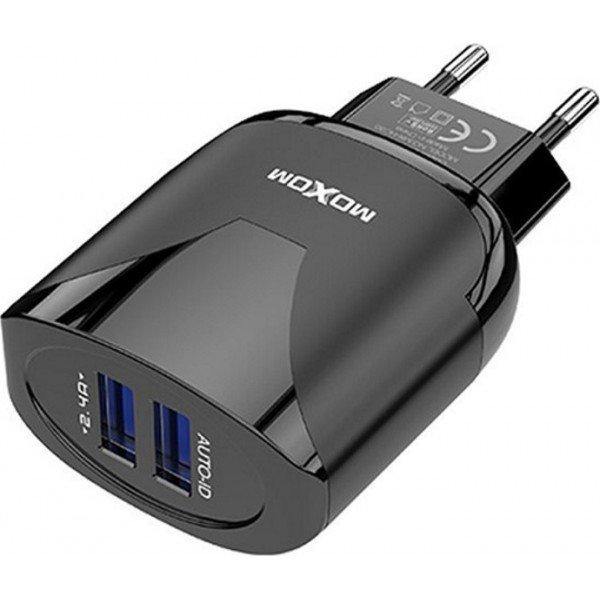 Moxom Lightning Cable & 2x USB-A Wall Adapter Μαύρο (MX-HC30)