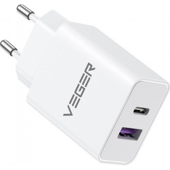 Veger Wireless Charger with USB-A Port and USB-C Port 30W Power Delivery / Quick Charge 3.0 White (VLS302U)