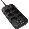 Ldnio 6 Position Safety Power Strip with Switch, 4 USB and 2m Cable Black SE6403
