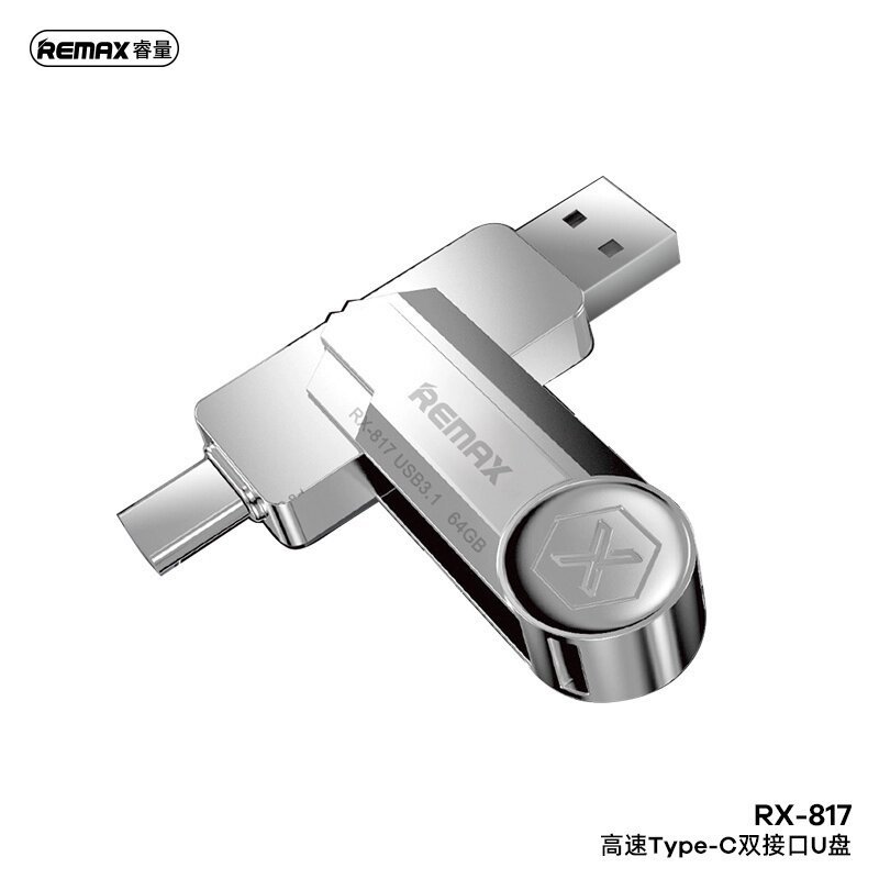 Remax RX-817 U Disk 64GB USB 3.1 Stick with USB-A & USB-C connection Silver