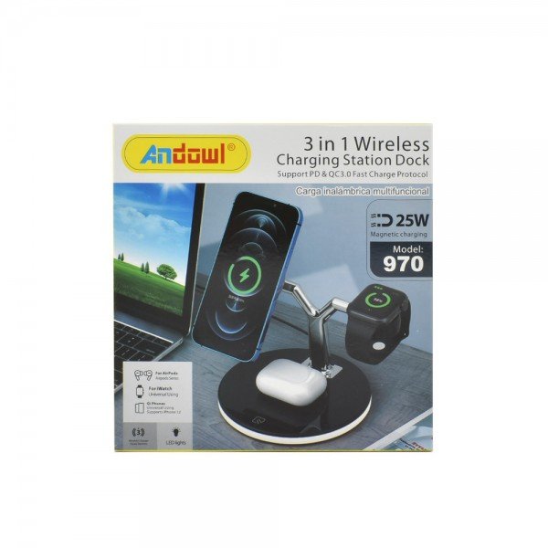 Andowl Ασύρματος Φορτιστής (Qi Pad) 25W Power Delivery / Quick Charge 3.0 Μαύρος (970)