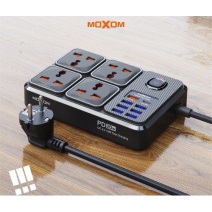 Moxom MX-ST17 - 7 USB + 1 PD 20W, 2500W Max Outlets, 12 in 1 EU Power Strip