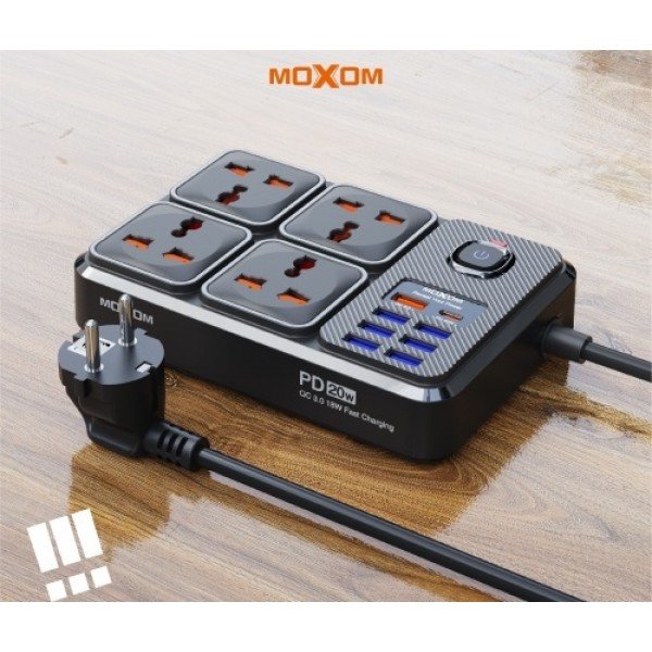 Moxom MX-ST17 - 7 USB + 1 PD 20W, 2500W Max Outlets, 12 in 1 EU Power Strip