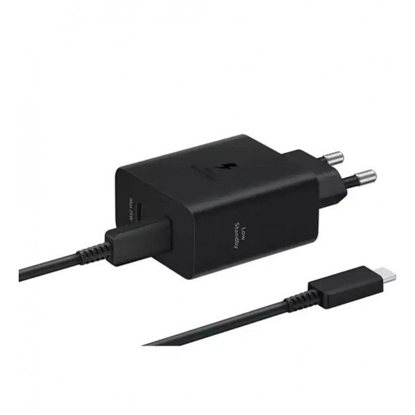 Samsung Φορτιστής με 2 Θύρες USB-C και Καλώδιο USB-C - USB-C 50W Μαύρος (EP-T5020X)
